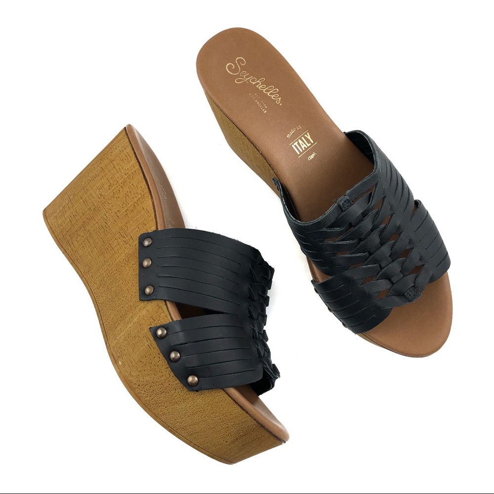 Seychelles Black Platform Wedge Sandals Size 39